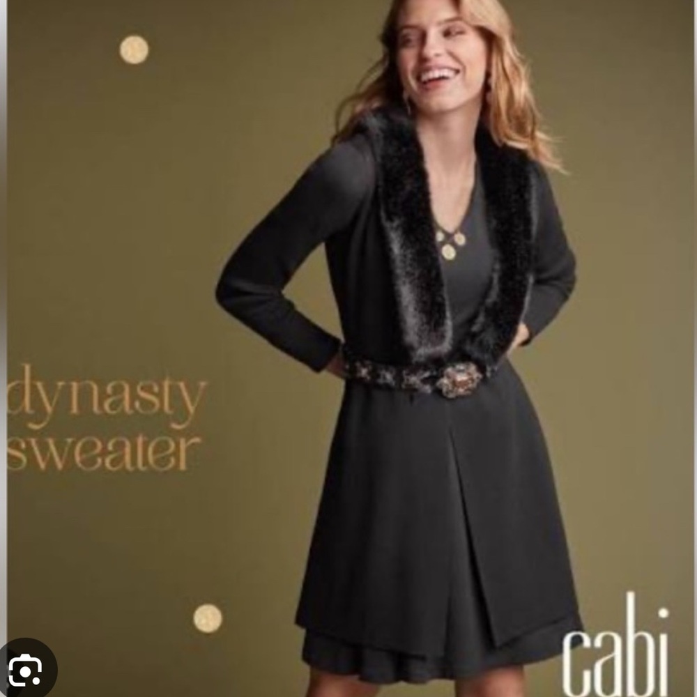 CAbi Black Dress with Faux Fur Detail